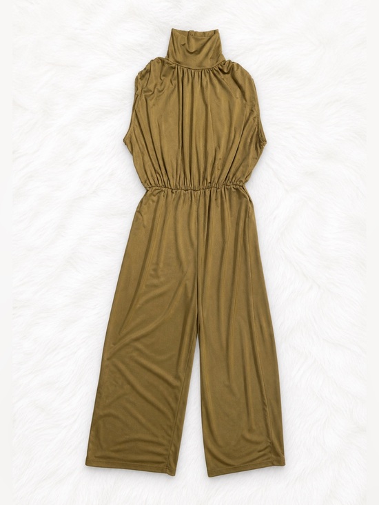 Cider Pants - Cider Camel Wide Leg Jumpsuit Small High Neck Minimalist Neutral Chic